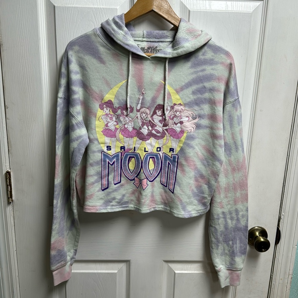 Sailor Moon Tie-Dye Cutoff Hoodie Small